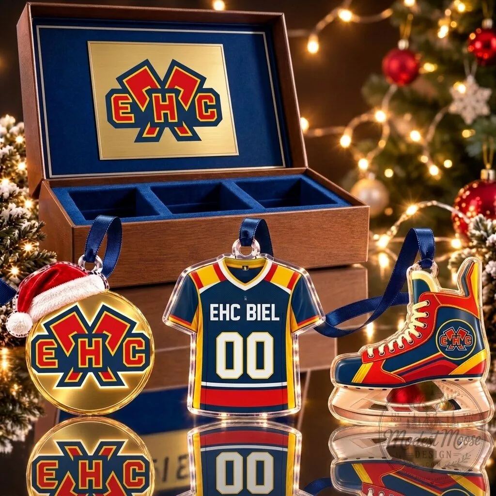 EHC Biel-Bienne Ice Hockey Club Team Christmas Tree Ornament Set