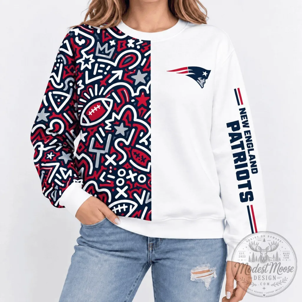 New England Patriots NFL Pop Art Doodle White Crewneck Sweatshirt 17 New England Patriots NFL Pop Art Doodle White Crewneck Sweatshirt