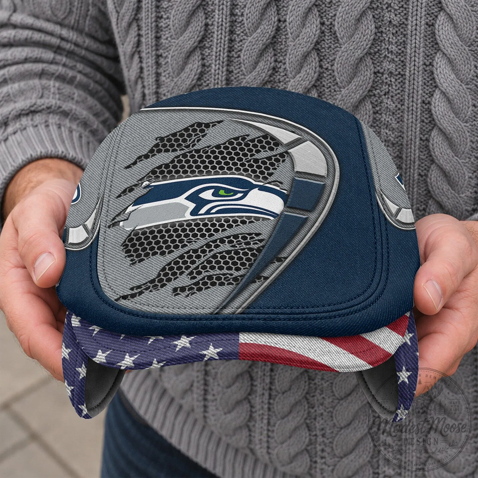Seattle Seahawks Football Team Logo Flat Cap with Foldable Ear Flaps 11 Seattle Seahawks Football Team Logo Flat Cap with Foldable Ear Flaps