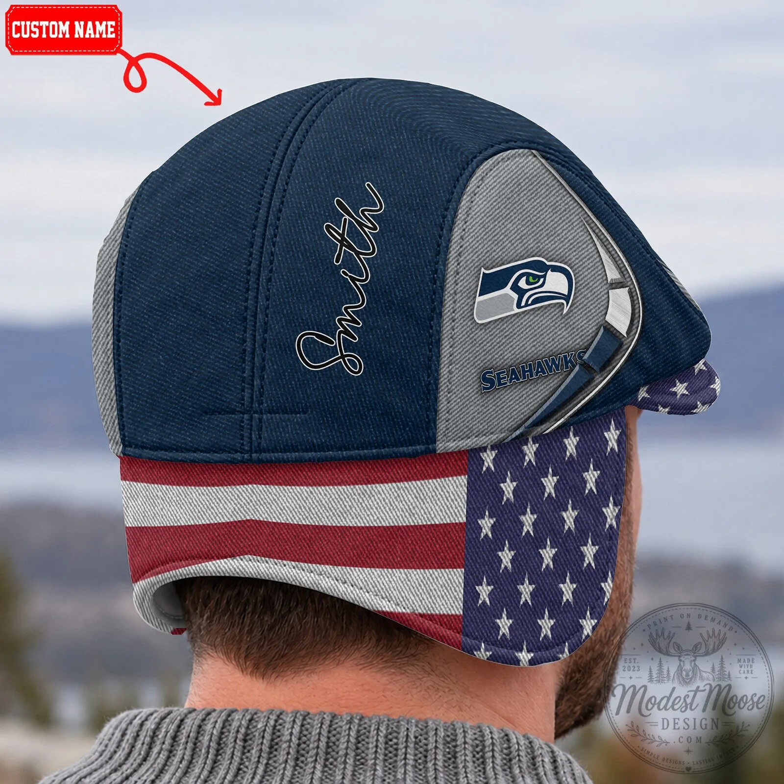 Seattle Seahawks Football Team Logo Flat Cap with Foldable Ear Flaps 12 Seattle Seahawks Football Team Logo Flat Cap with Foldable Ear Flaps