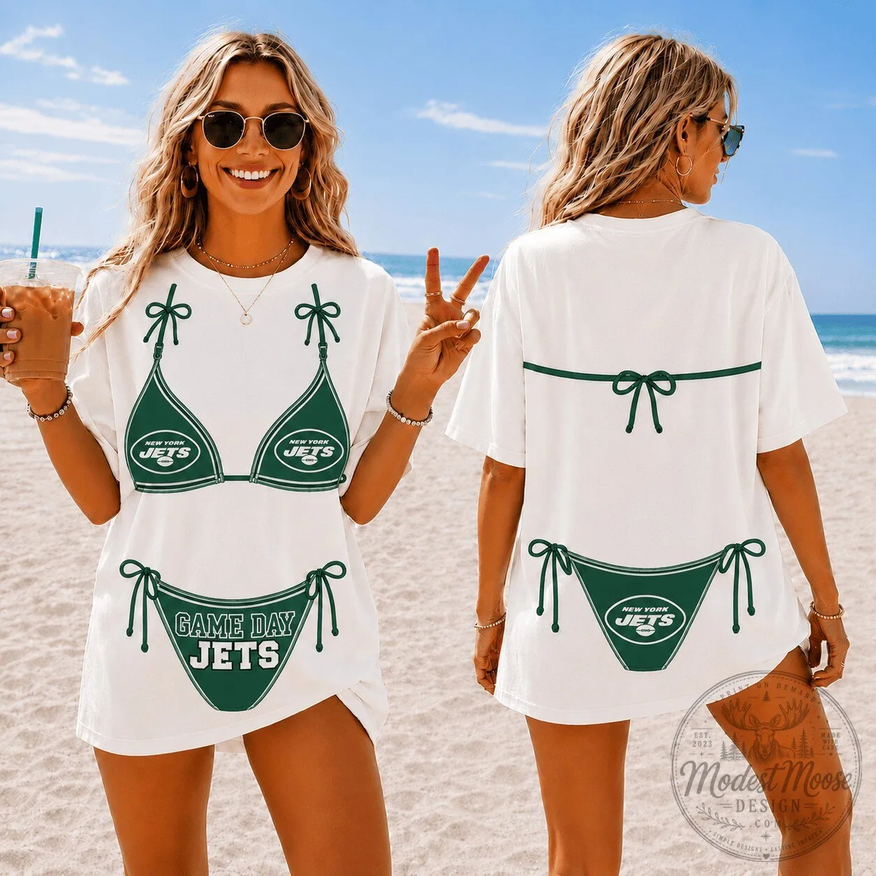 New York Jets Fan Shirt Game Day Bikini Style Oversized T-Shirt Dress