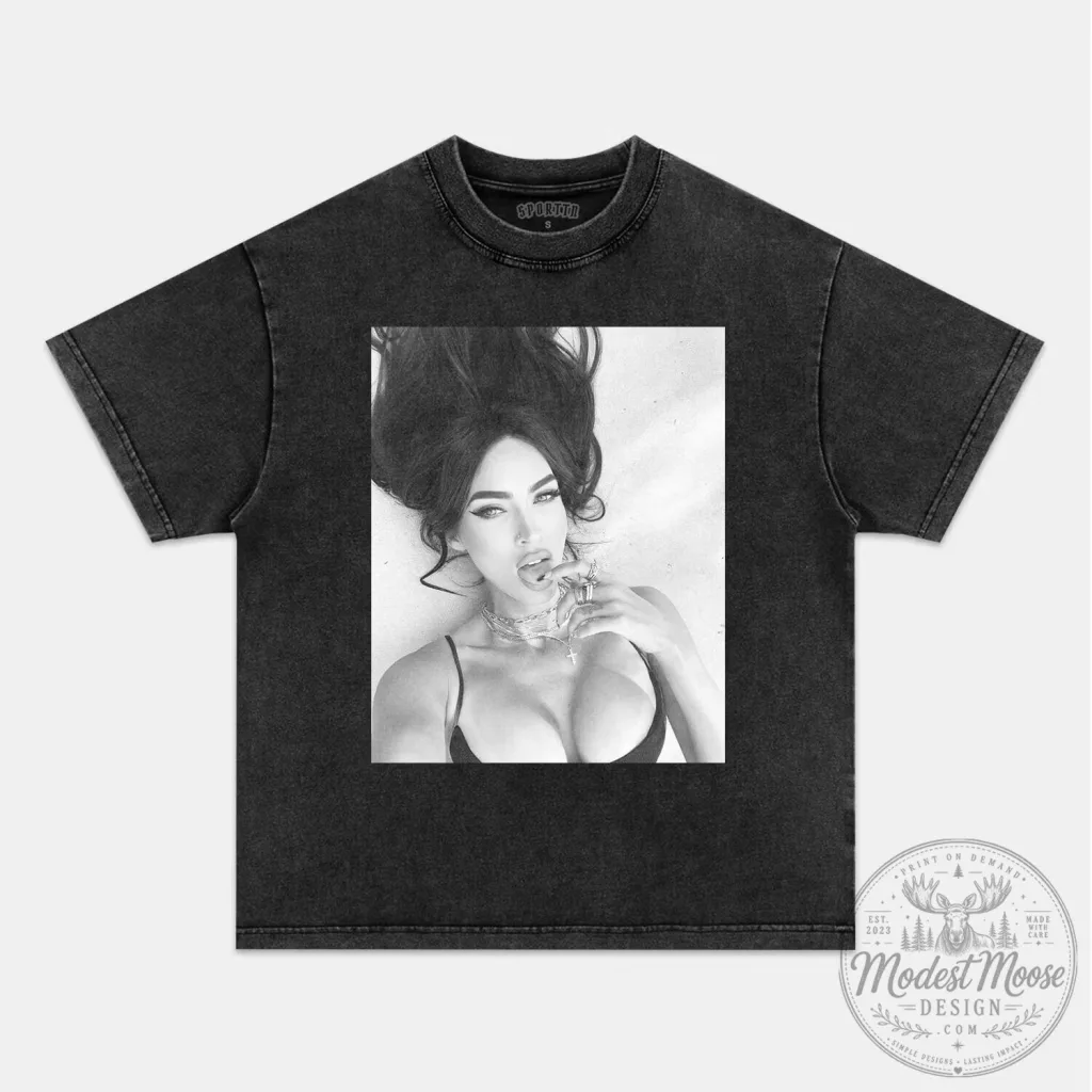 Black and White Portrait Graphic Tee featuring Megan Fox Black and White Portrait Graphic Tee featuring Megan Fox