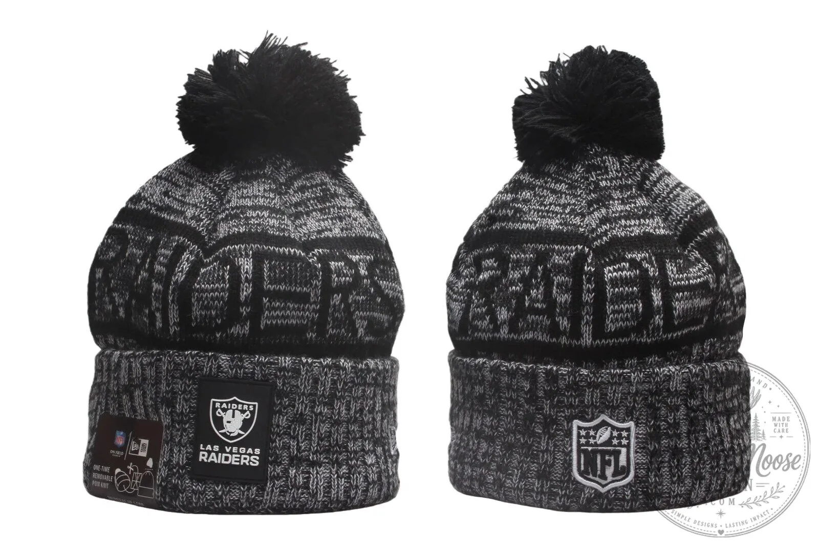 Las Vegas Raiders NFL Football Team Black Knit Pom Beanie Cap Hat
