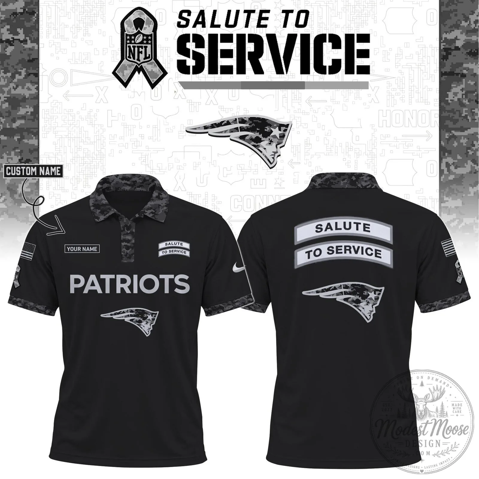 New England Patriots Salute To Service Black Digital Camo Polo Shirt