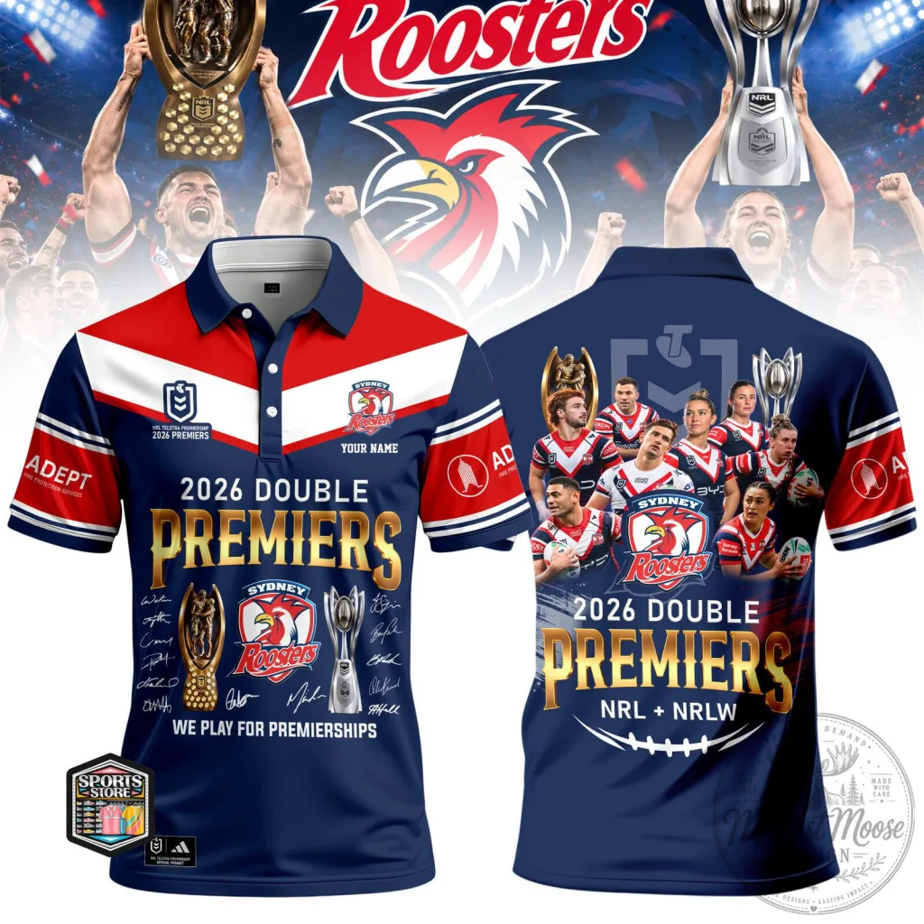 Sydney Roosters National Rugby League 2026 Double Premiers Polo Shirt Sydney Roosters National Rugby League 2026 Double Premiers Polo Shirt