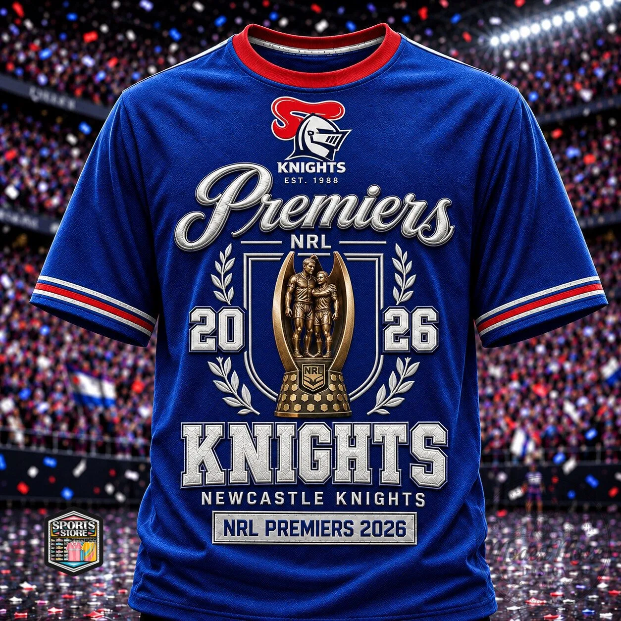 Newcastle Knights Rugby League Premiers 2026 Blue Fan T-Shirt