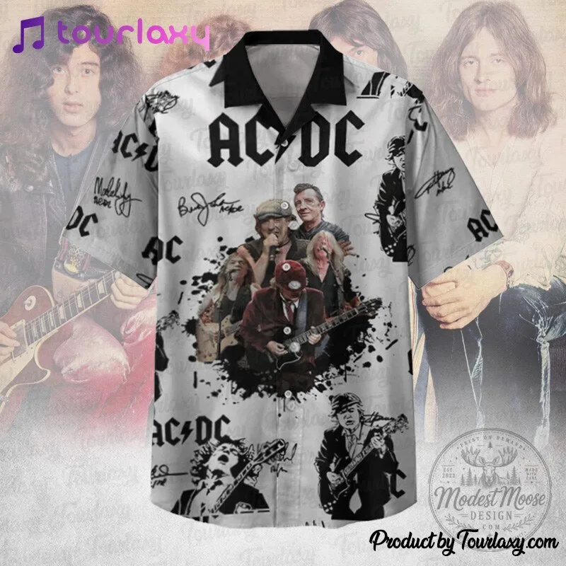 ACDC Rock Band Members Signatures White Hawaiian Shirt 6 ACDC Rock Band Members Signatures White Hawaiian Shirt