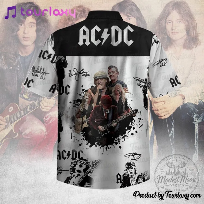 ACDC Rock Band Members Signatures White Hawaiian Shirt 7 ACDC Rock Band Members Signatures White Hawaiian Shirt