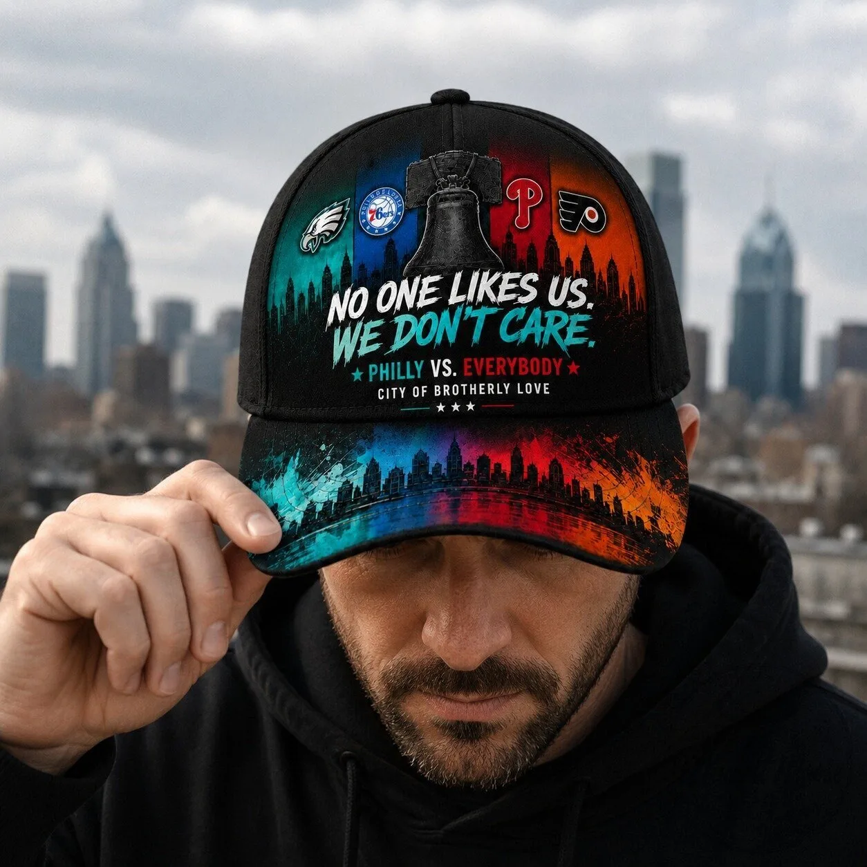 Philadelphia Sports Fan No One Likes Us We Don't Care City of Brotherly Love Cap Hat 19 Philadelphia Sports Fan No One Likes Us We Don