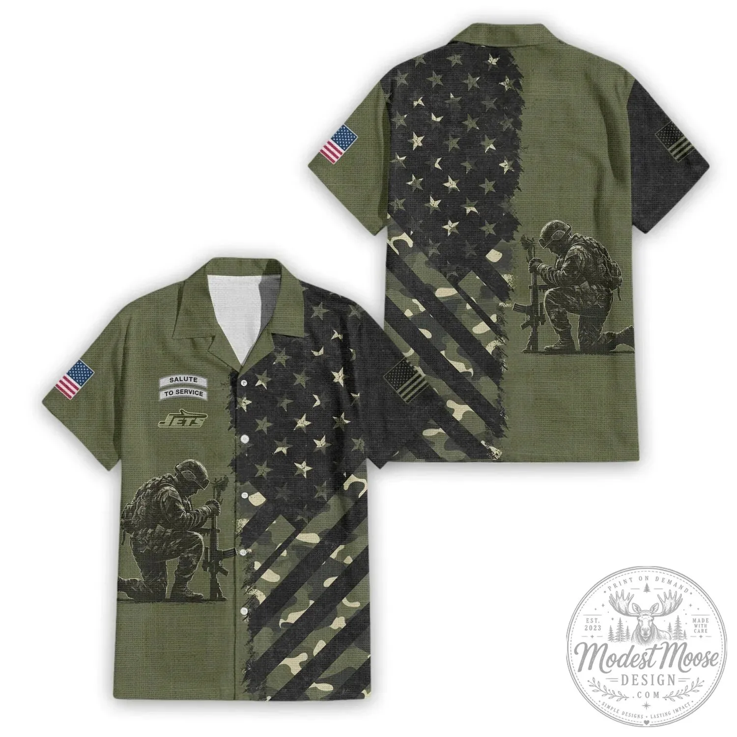 Hawaiian Shirt in Military Camouflage for New York Jets Salute To Service Collection