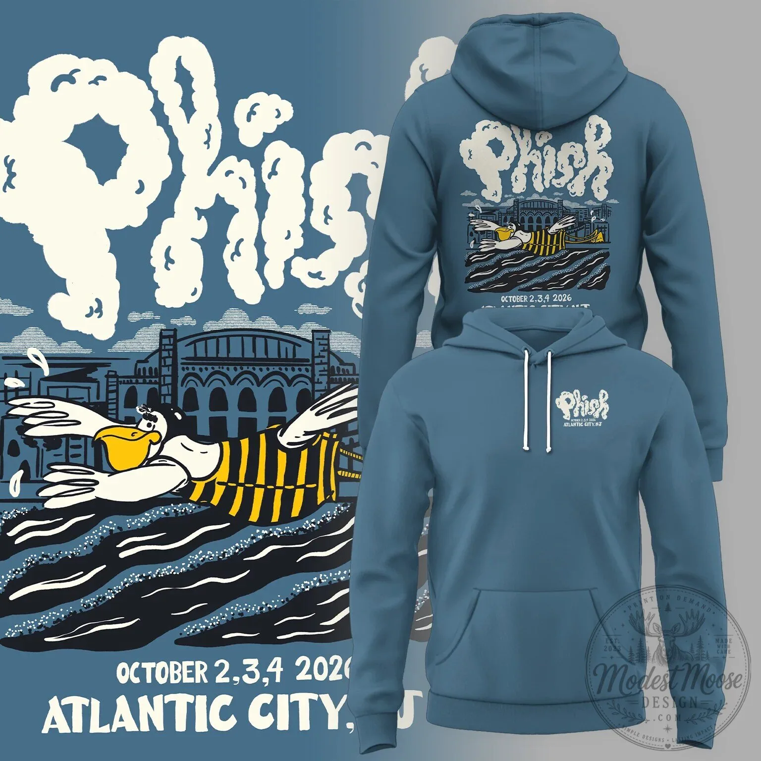 Phish Atlantic City 2026 Concert Tour Blue Hoodie