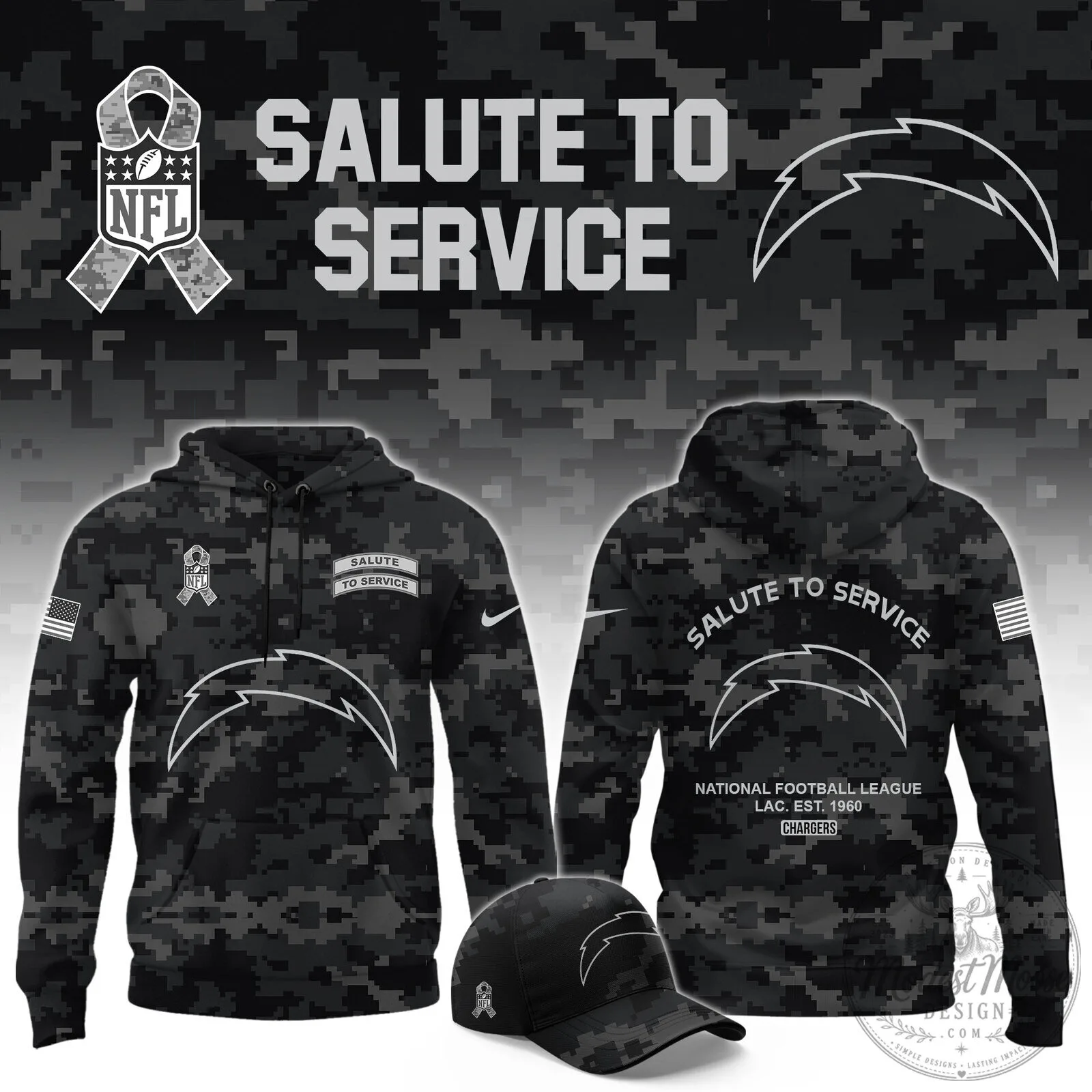 Los Angeles Chargers Salute To Service Camouflage Hoodie