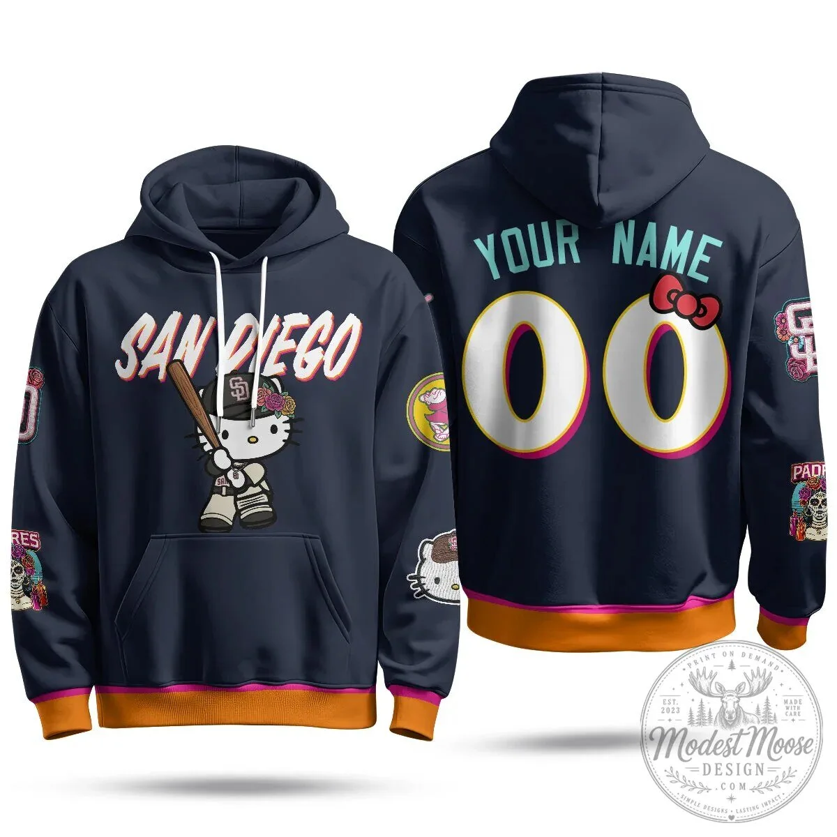 San Diego Padres Hello Kitty Baseball Player Custom Name Number Hoodie