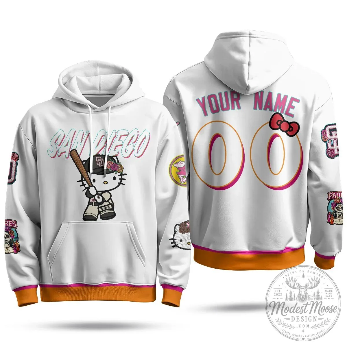 San Diego Padres Hello Kitty Baseball Player Custom Name Number Hoodie 9 San Diego Padres Hello Kitty Baseball Player Custom Name Number Hoodie