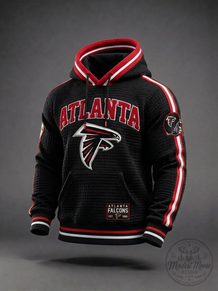 Atlanta Falcons Quilted Textured Graphic Hooded Sweatshirt with Striped Ribbing