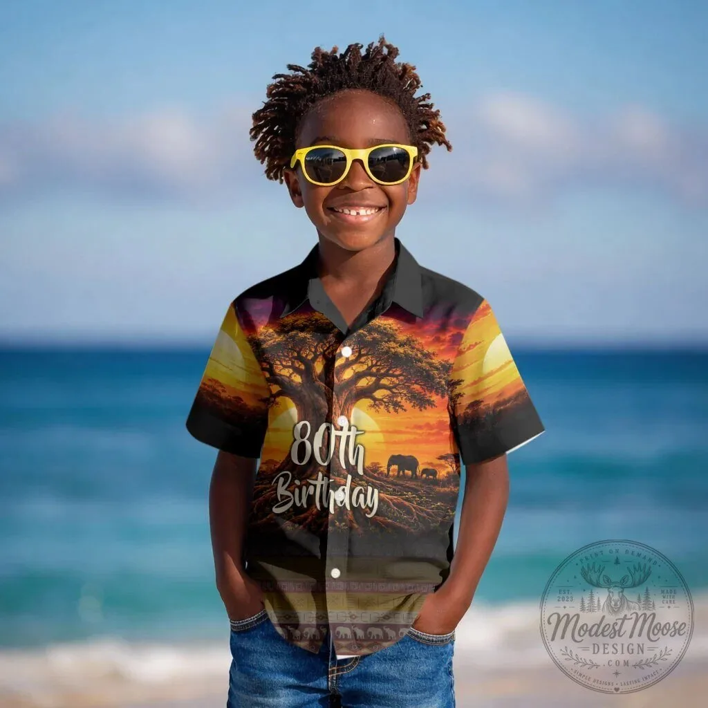 80th Birthday Baobab Tree African Sunset Savanna Hawaiian Shirt