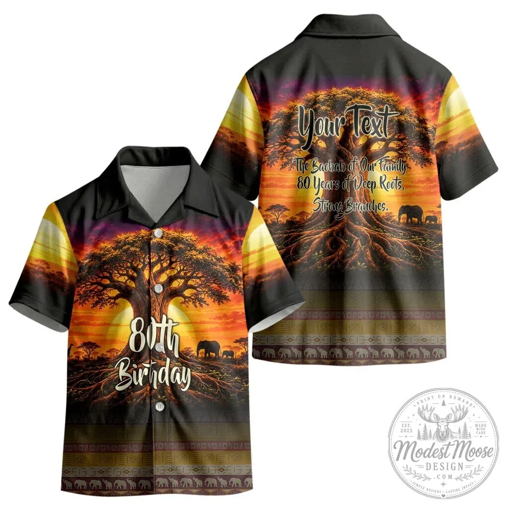 80th Birthday Baobab Tree African Sunset Savanna Hawaiian Shirt 10 80th Birthday Baobab Tree African Sunset Savanna Hawaiian Shirt