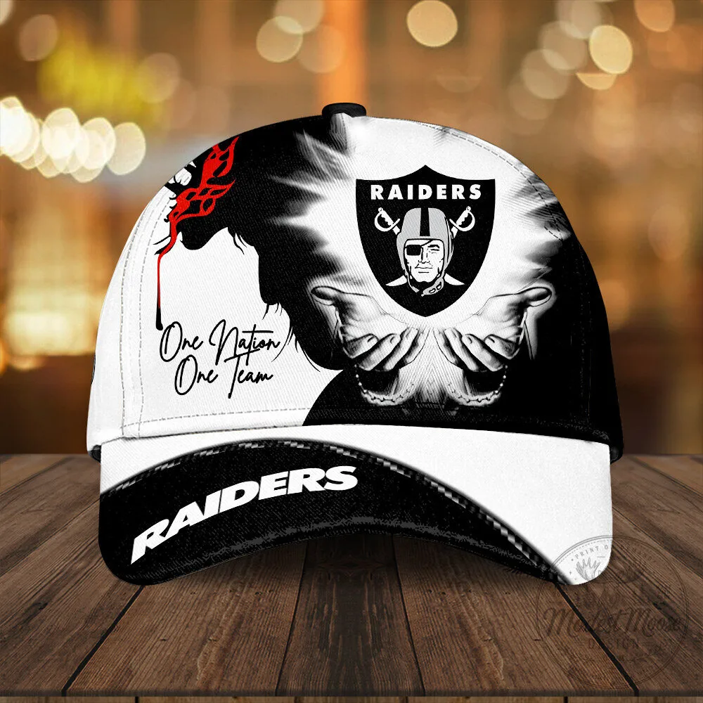 Las Vegas Raiders Football Team Logo Black and White Baseball Cap Hat