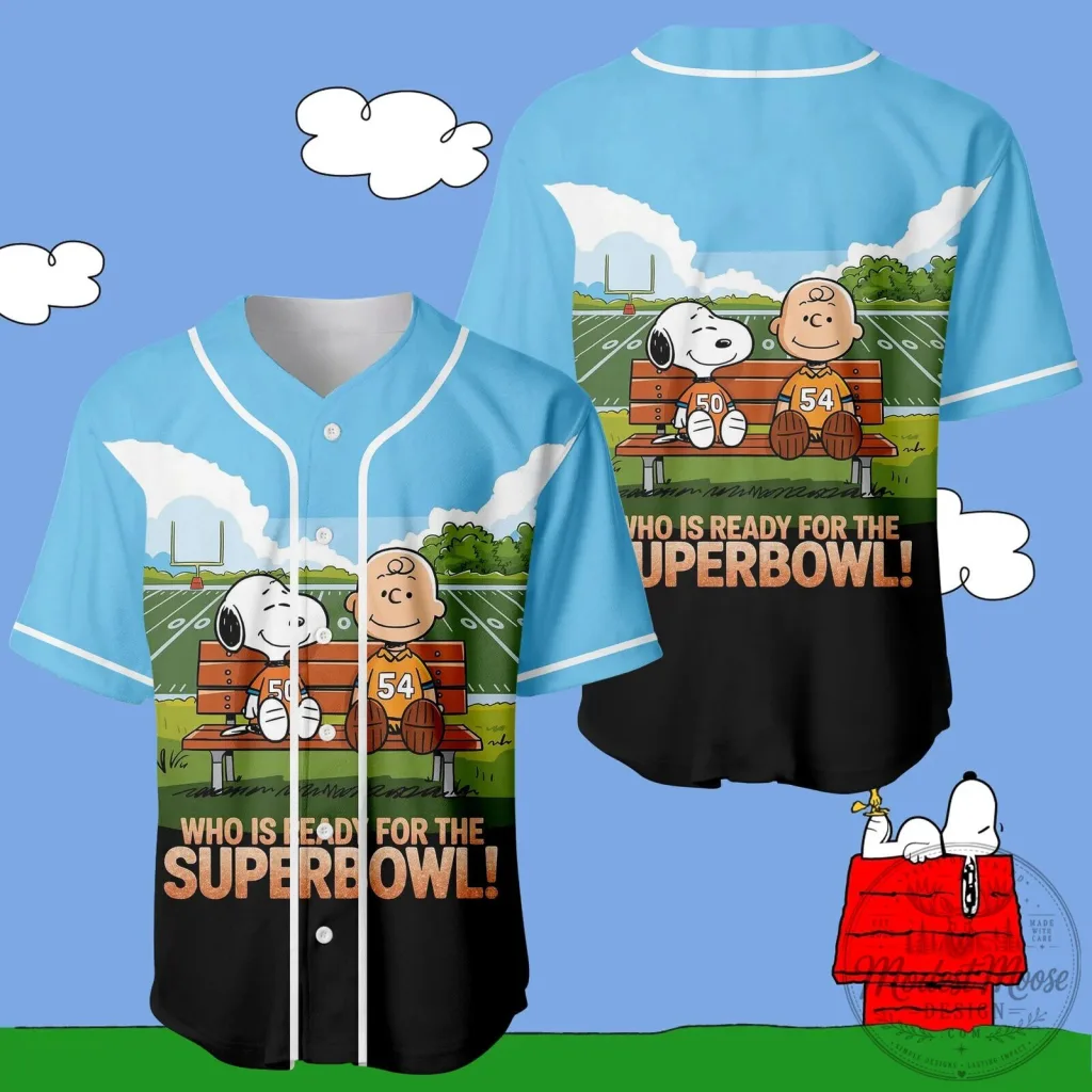 Snoopy and Charlie Brown Super Bowl Football Game Day Baseball Jersey Snoopy and Charlie Brown Super Bowl Football Game Day Baseball Jersey