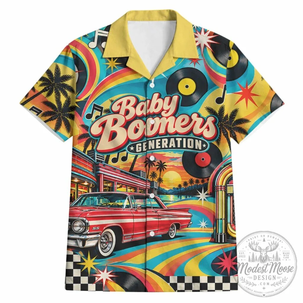 Baby Boomers Generation Vintage Classic Car And Vinyl Records Hawaiian Shirt