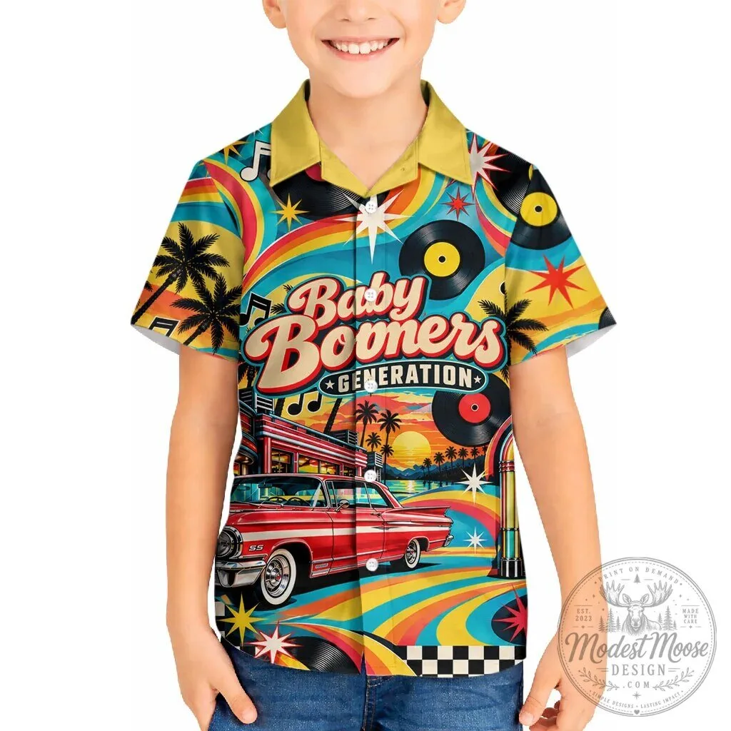 Baby Boomers Generation Vintage Classic Car And Vinyl Records Hawaiian Shirt – image 5 of 6