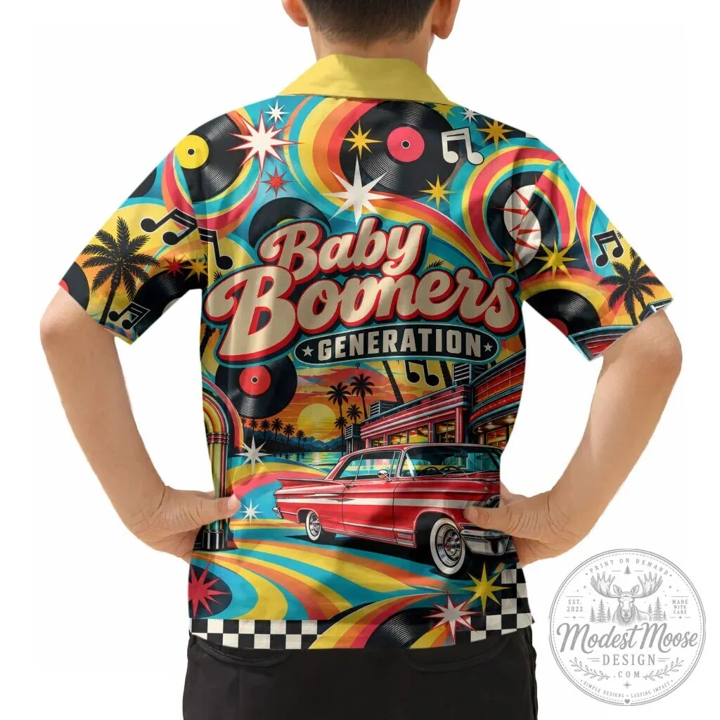 Baby Boomers Generation Vintage Classic Car And Vinyl Records Hawaiian Shirt – image 6 of 6