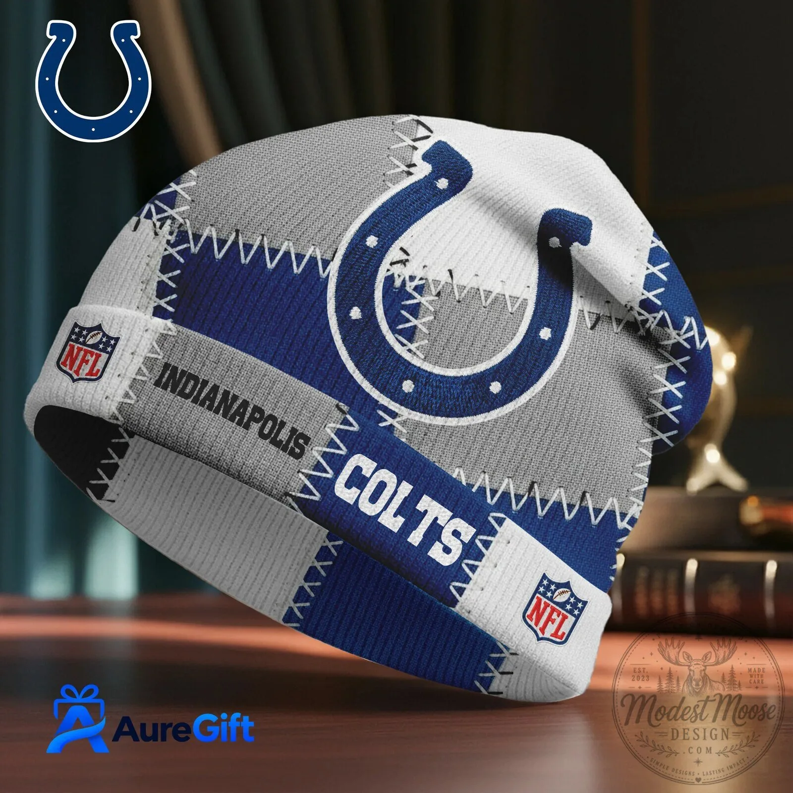 Indianapolis Colts NFL Team Patchwork Winter Beanie Hat 2 Indianapolis Colts NFL Team Patchwork Winter Beanie Hat