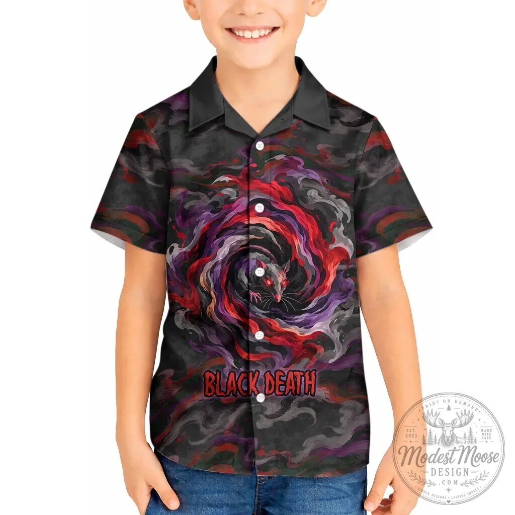 Black Death Plague Doctor Rat Horror Gothic Fantasy Kids Hawaiian Shirt