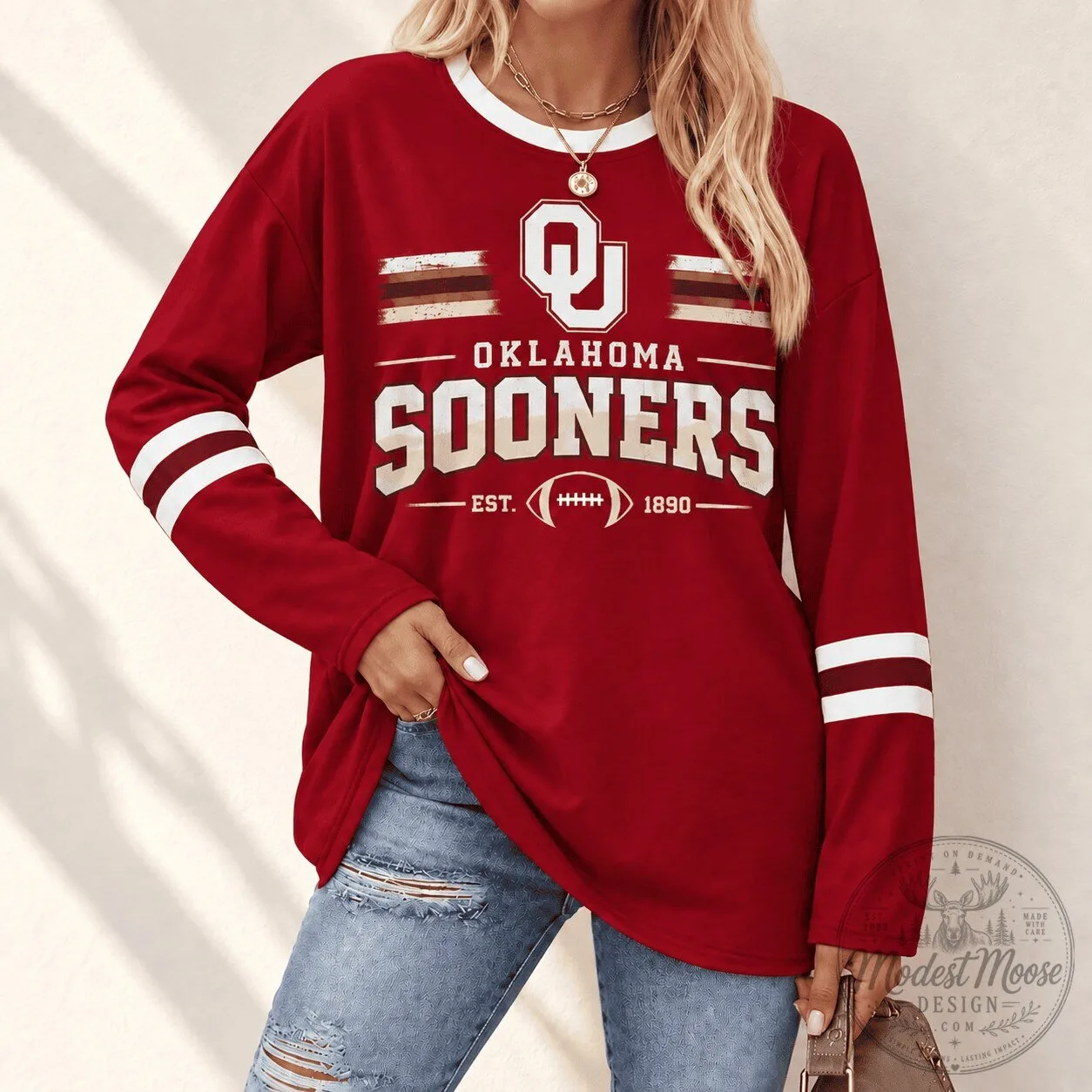 Oklahoma Sooners Established 1890 Football Team Fan Long-Sleeve T-Shirt