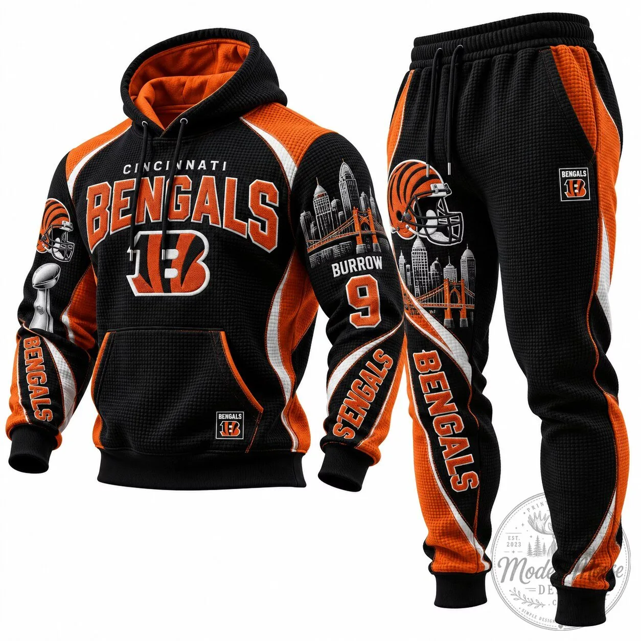Cincinnati Bengals Joe Burrow Football Team Waffle Knit Hoodie