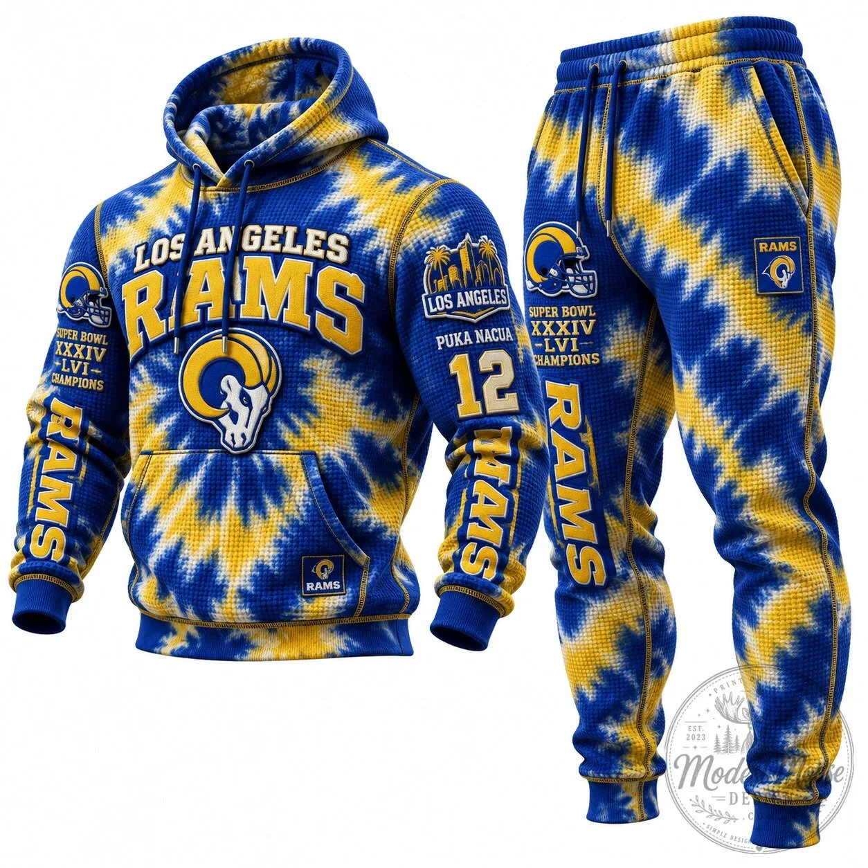 Los Angeles Rams Super Bowl Champions Tie-Dye Waffle Knit Hoodie