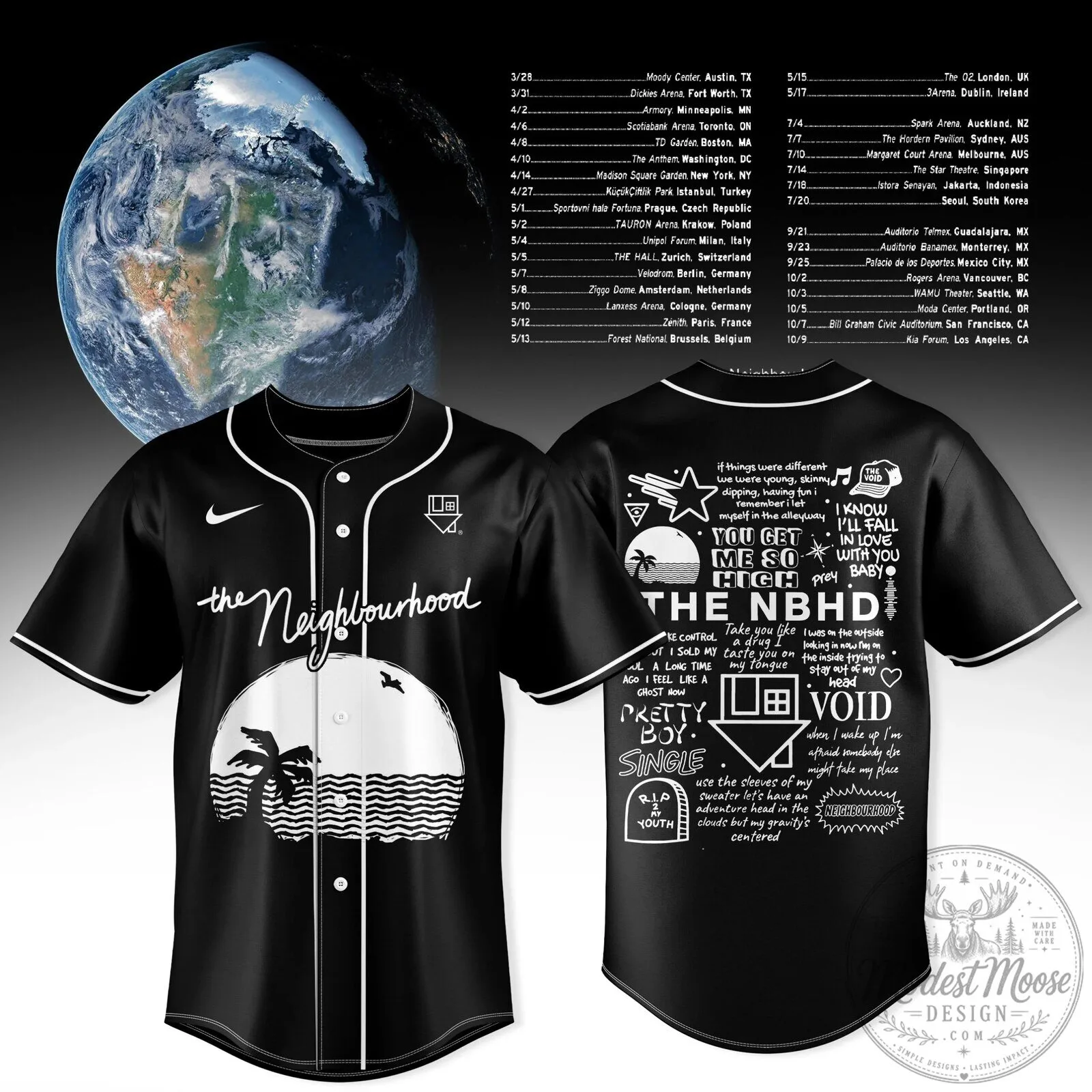 The Neighbourhood The Wourld Tour Exclusive Black Baseball Jersey