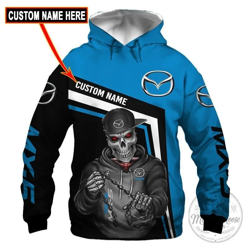 Mazda Skull Custom Name Blue and Black Racing Car Fan Hoodie 2 Mazda Skull Custom Name Blue and Black Racing Car Fan Hoodie