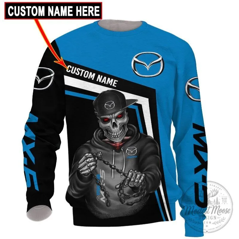 Mazda Skull Custom Name Blue and Black Racing Car Fan Hoodie 21 Mazda Skull Custom Name Blue and Black Racing Car Fan Hoodie