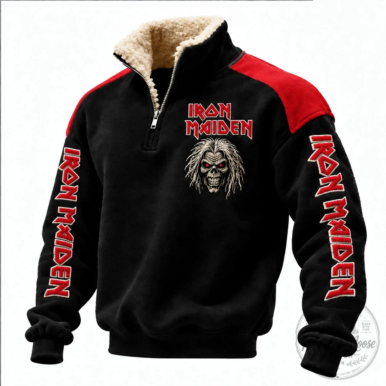Iron Maiden Eddie The Head Half-Zip Sweatshirt with Faux Shearling Collar