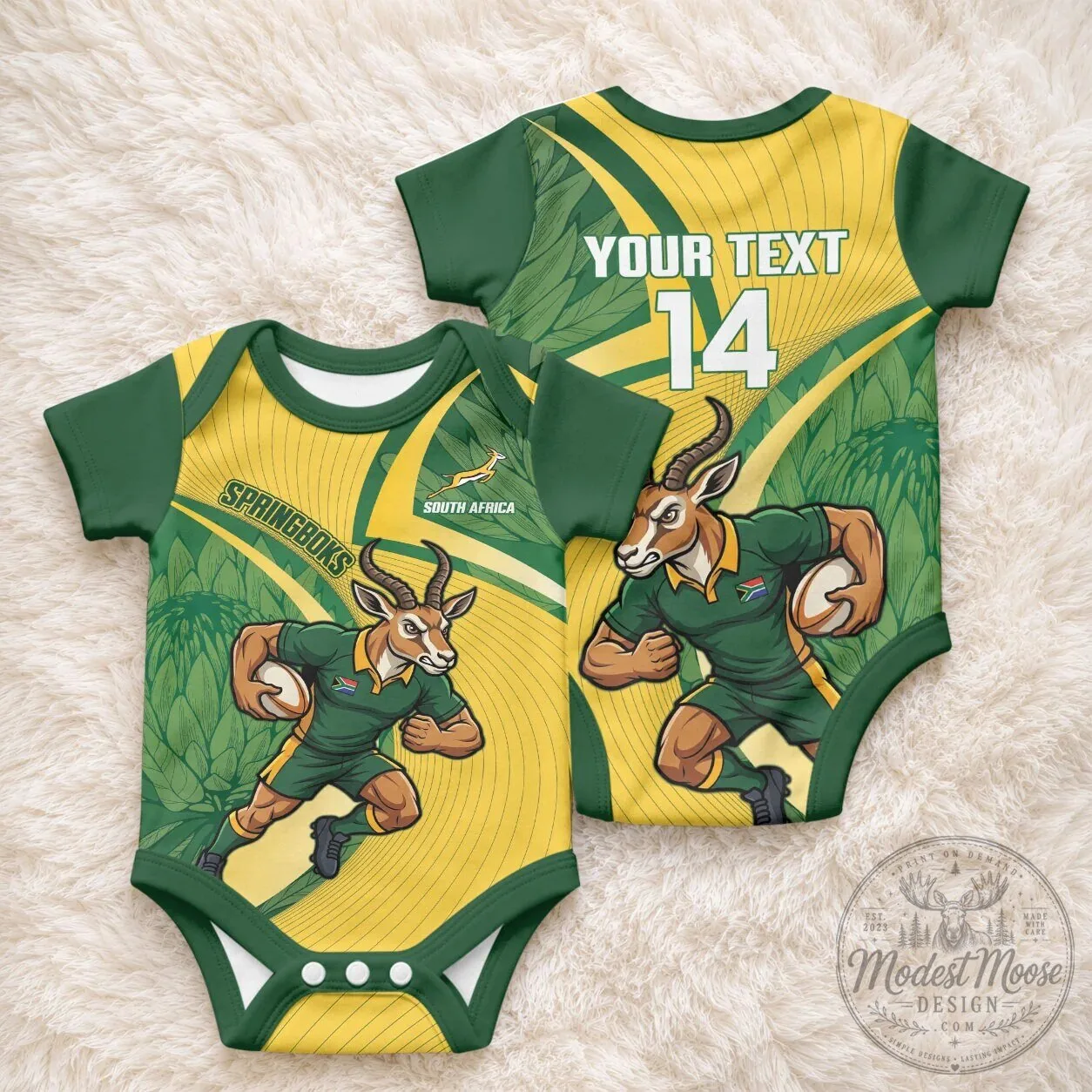 South Africa Springboks Rugby Mascot Baby Romper 4 South Africa Springboks Rugby Mascot Baby Romper