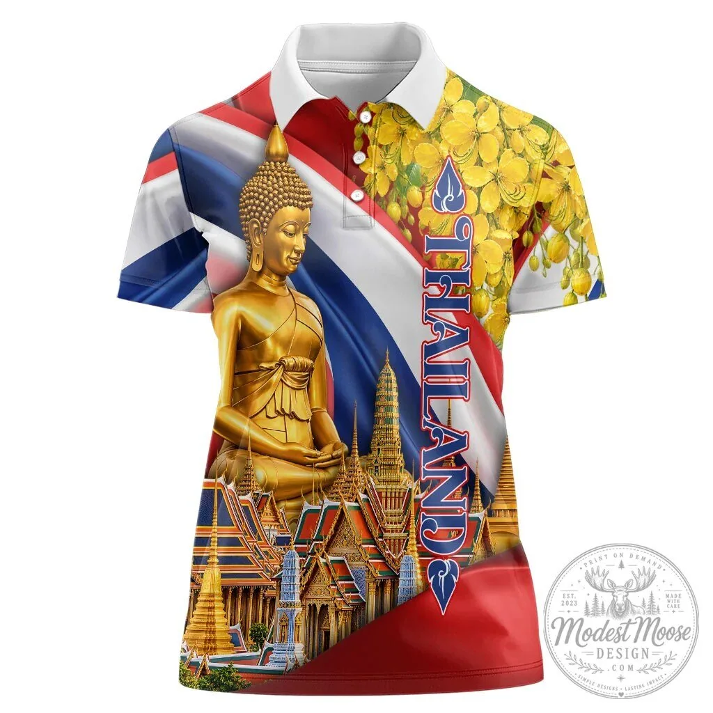 Thailand Golden Buddha Elephant Temple Garuda Art Women's Polo Shirt