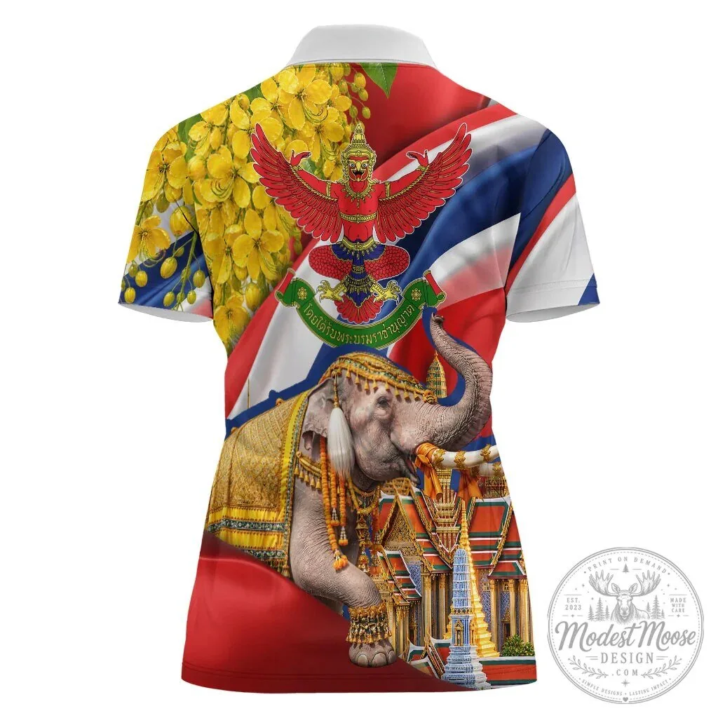 Thailand Golden Buddha Elephant Temple Garuda Art Women's Polo Shirt 8 Thailand Golden Buddha Elephant Temple Garuda Art Women