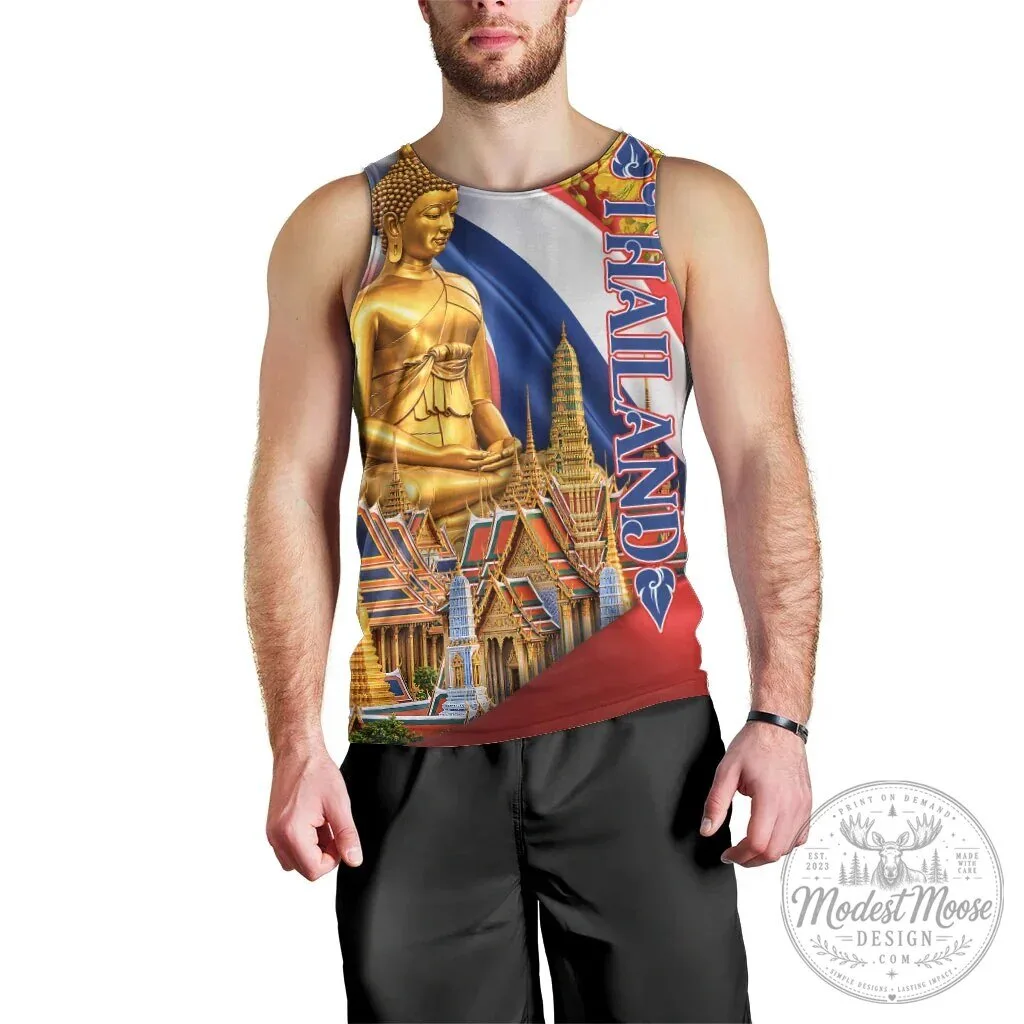 Thailand Golden Buddha Elephant Temple Garuda Art Men's Tank Top 7 Thailand Golden Buddha Elephant Temple Garuda Art Men
