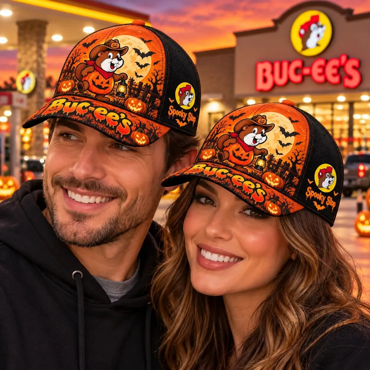 Buc-ee's Halloween Beaver Pumpkin Full Moon Spooky Season Baseball Cap 5 Buc-ee