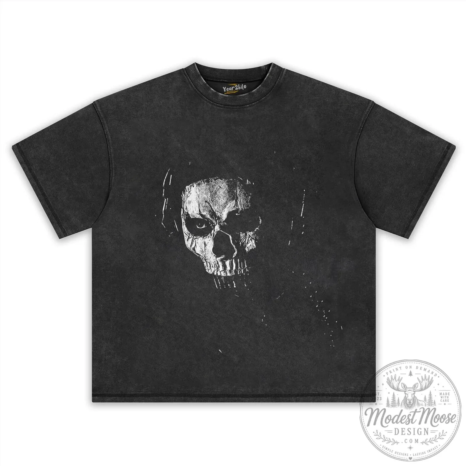 Horrible Skull Graphic Washed Black Oversized Crewneck T-Shirt 12 Horrible Skull Graphic Washed Black Oversized Crewneck T-Shirt