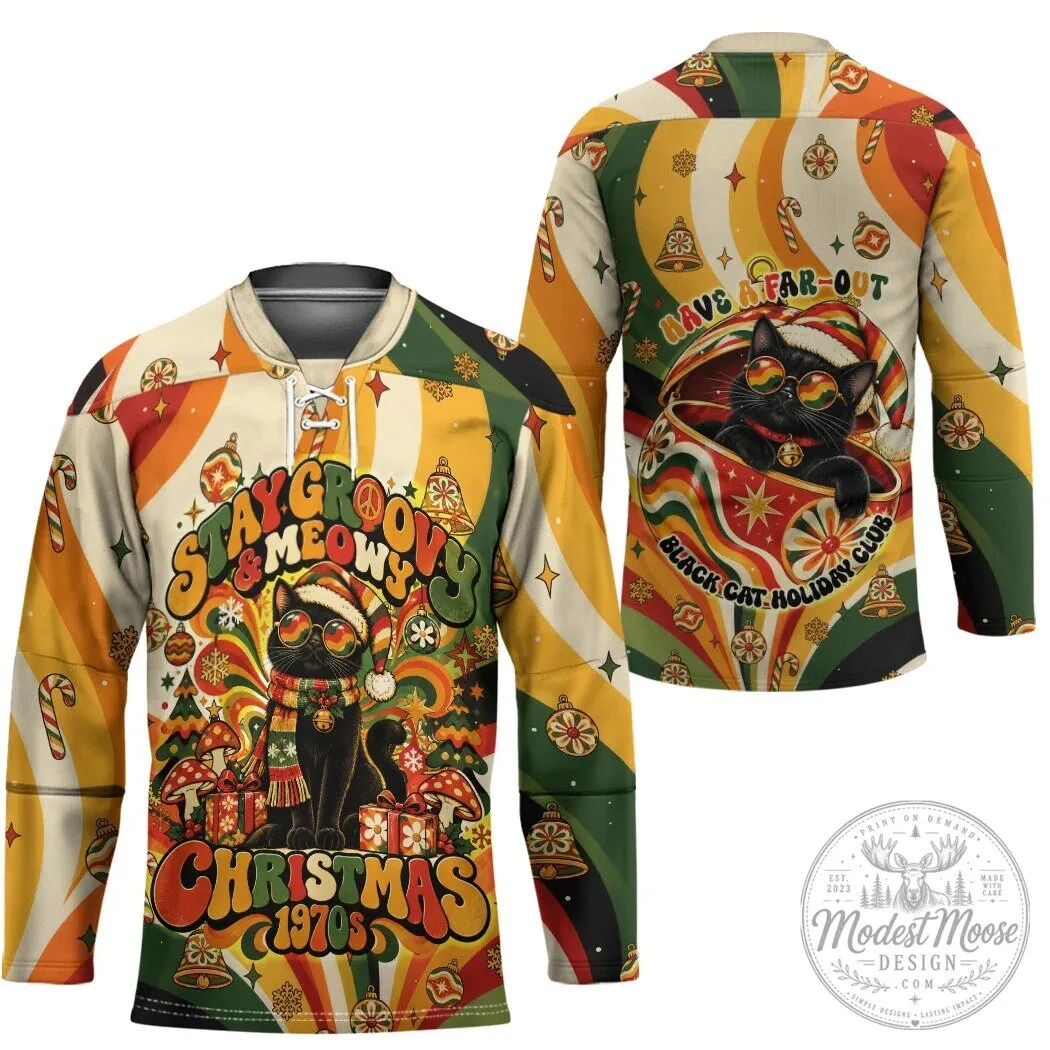 Black Cat Stay Groovy Meowy Christmas 1970s Retro Vintage Holiday Hockey Jersey 5 Black Cat Stay Groovy Meowy Christmas 1970s Retro Vintage Holiday Hockey Jersey