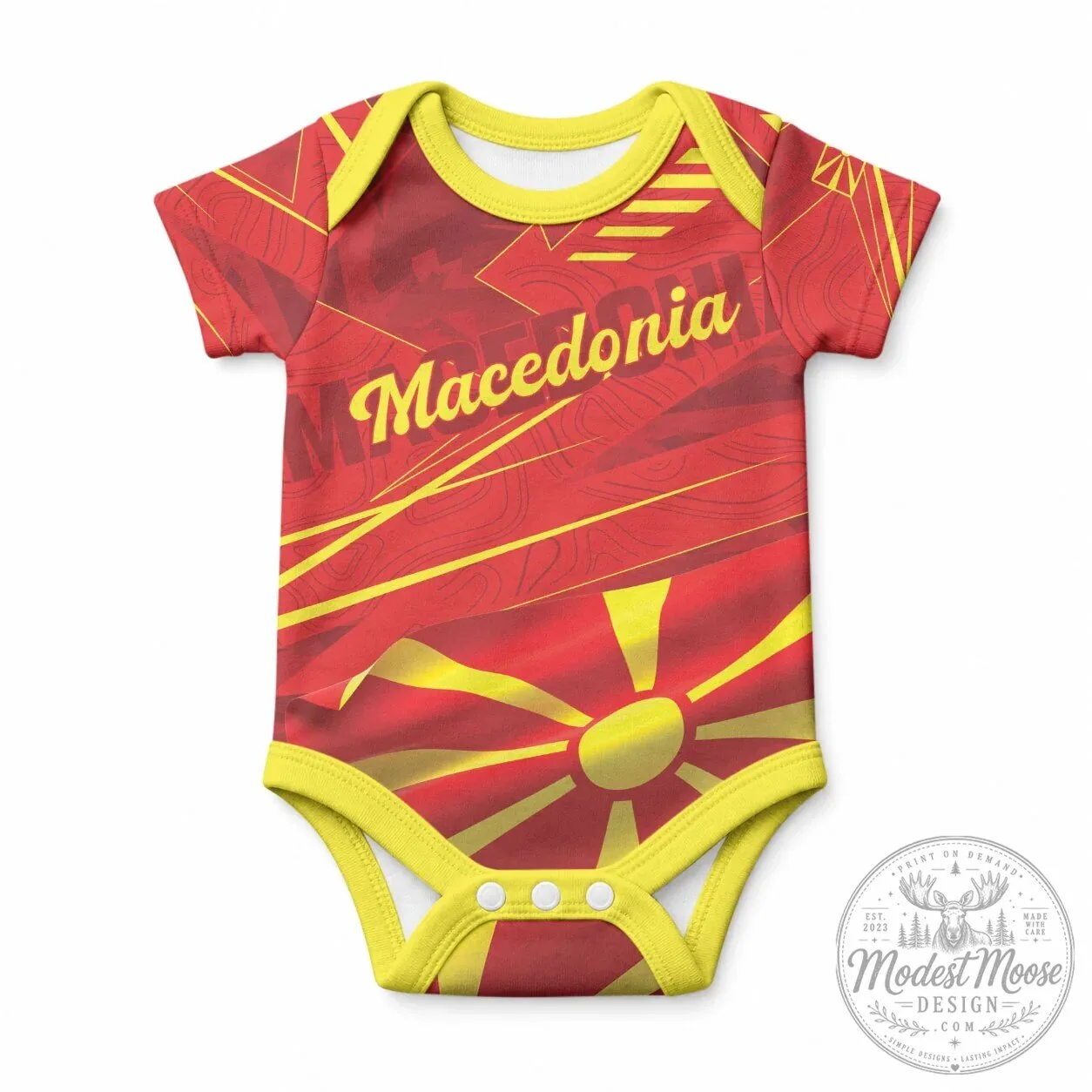Macedonia Flag Inspired Baby Bodysuit Infant Short Sleeve Romper
