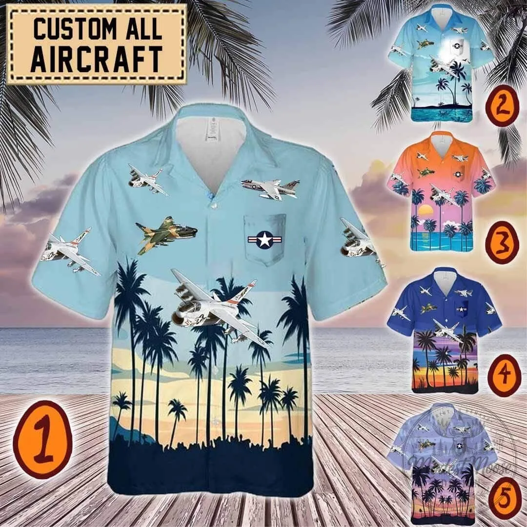 A-7 Corsair II Aircraft Palm Tree Beach Hawaiian Shirt