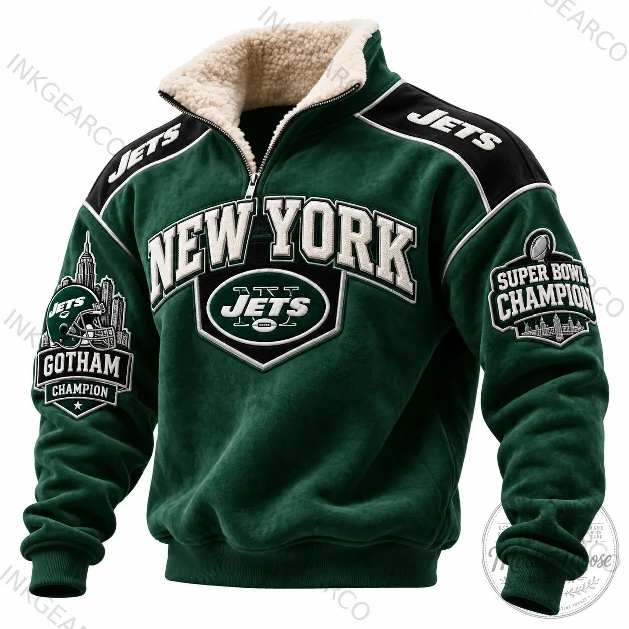 New York Jets Super Bowl Champion Quarter-Zip Mock Neck Sweatshirt