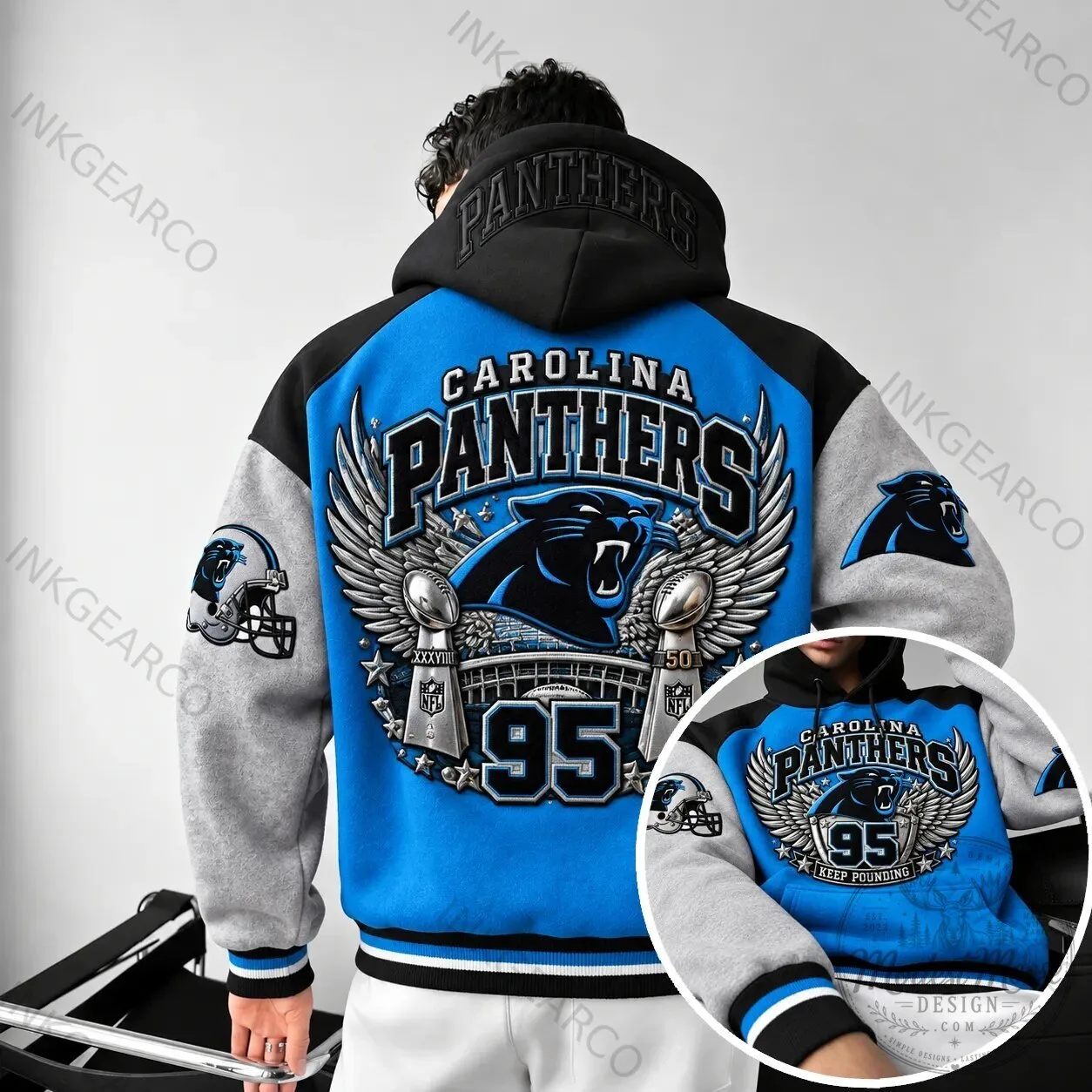 Black and Blue Hoodie featuring the Carolina Panthers NFL Team Logo