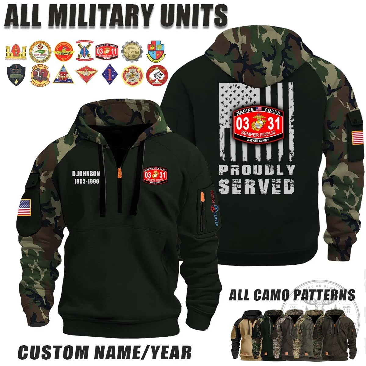 Marine Corps 0331 Machine Gunner Proudly Served Camouflage Hoodie 9 Marine Corps 0331 Machine Gunner Proudly Served Camouflage Hoodie