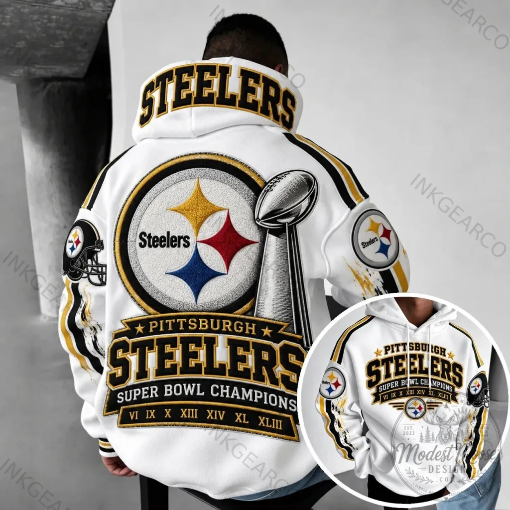 White Hoodie for Pittsburgh Steelers Football Team - Super Bowl Champions Edition White Hoodie for Pittsburgh Steelers Football Team - Super Bowl Champions Edition