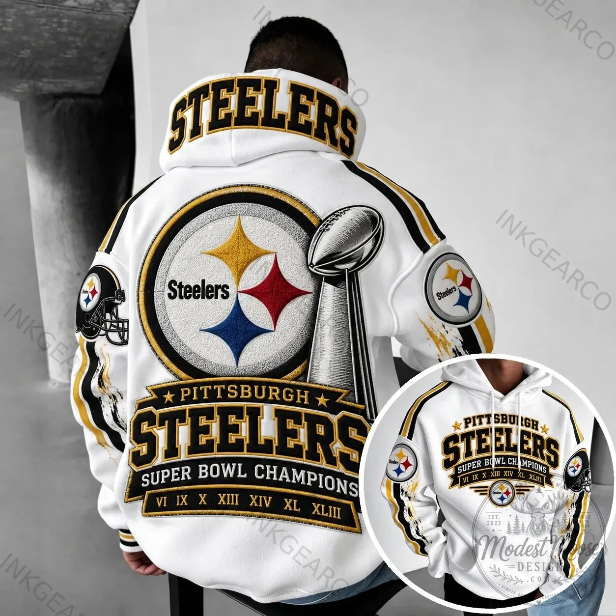 White Hoodie for Pittsburgh Steelers Football Team - Super Bowl Champions Edition