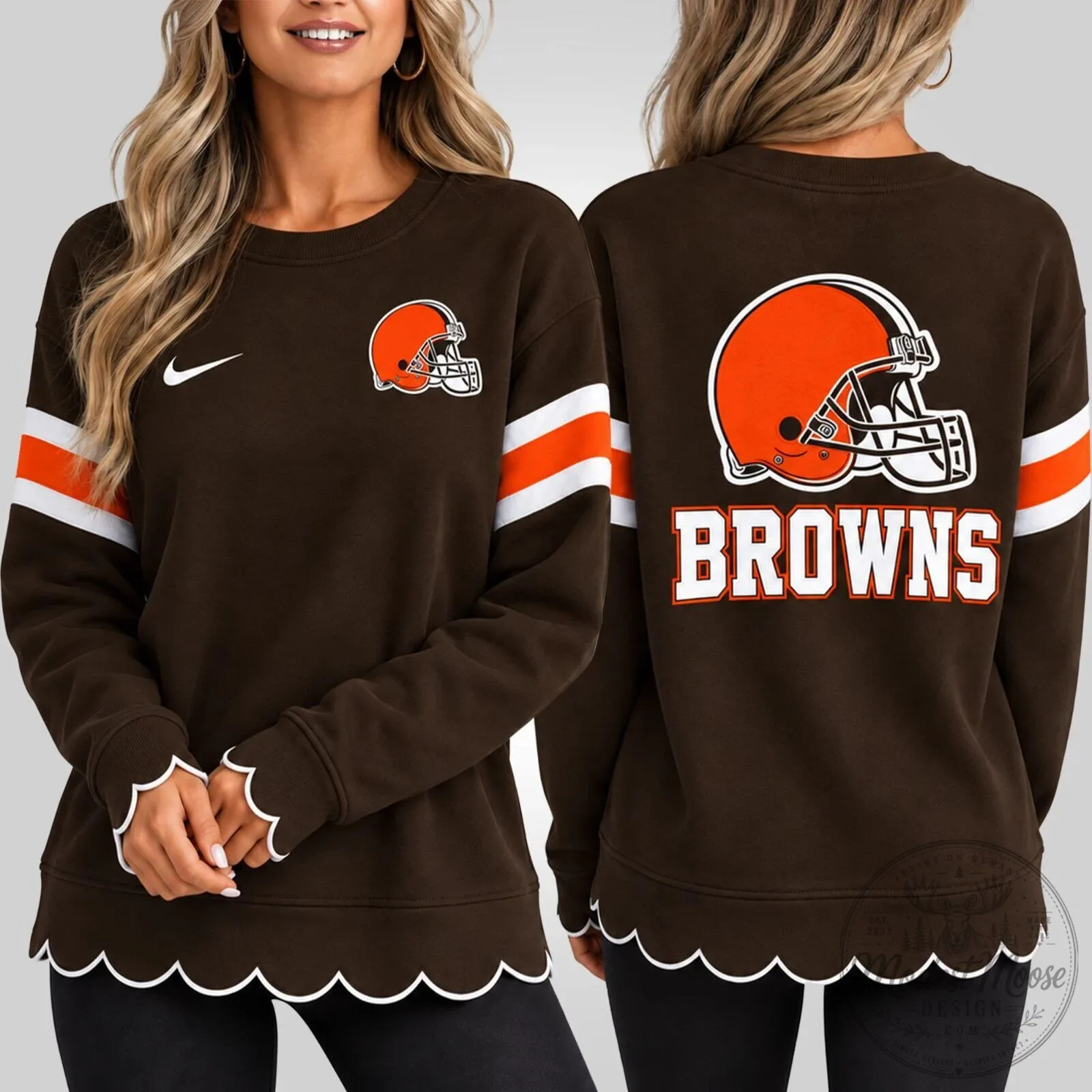 Cleveland Browns Football Team Women's Scalloped Hem Graphic Sweatshirt